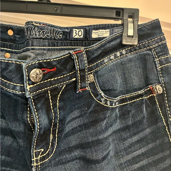 Miss Me Dark Blue Boot Cut Jeans with Embellished Pockets - Picture 3 of 5